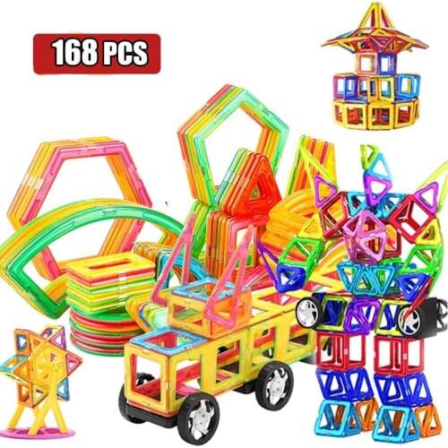 168pcs Magnetic Constructor Magnet Designer Set Model Building Blocks Bricks Accessories Educational Toys for Children gifts