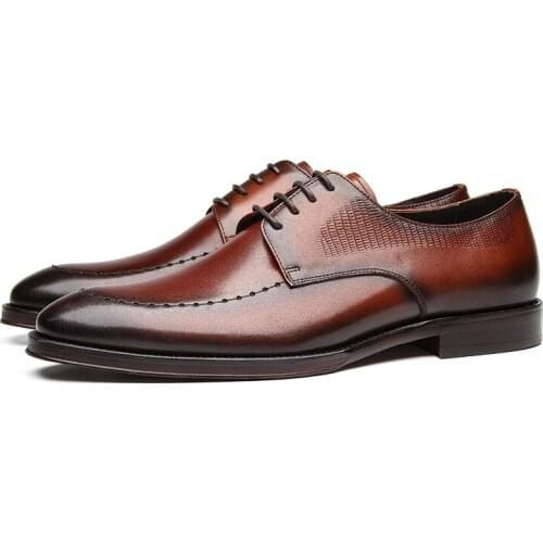 Fashion Black / Deep Brown Formal Shoes Mens Business Dress Shoes Genuine Leather Oxfords Boys Prom Shoes