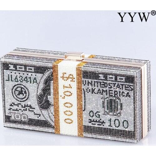 Fashion Women Clutch Bag Evening Bag With Rhinestone Money Design For Women Ladies Wedding Party Small Wallet Box Bag Handbag