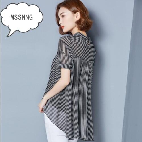 MSSNNG 2019 Summer Korean Version Of The Large Size Doll Lapel Short Sleeve Loose Temperament Wild Fashion Shirt Chiffon Shirt
