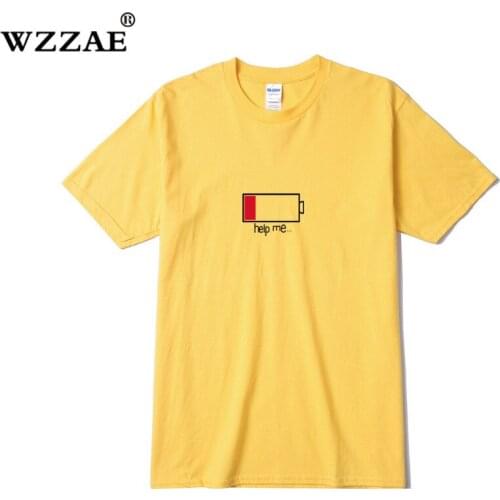 WZZAE Men T shirt Letters HELP ME Energy Low TShirt Male Battery Funny Cotton Tops Tees Boys 3D Fashion Summer Paried Tshirts