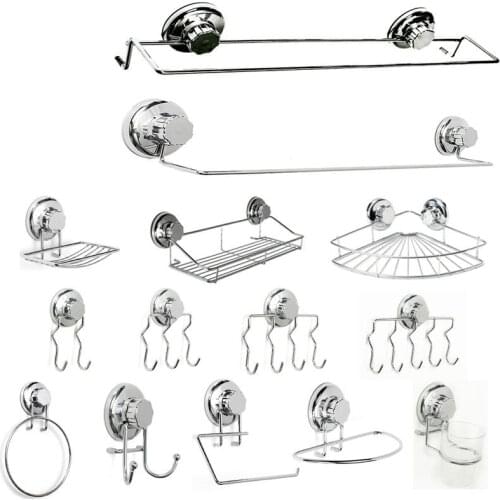 Stainless Steel Bathroom Accessories Kit Powerful Vacuum Suction Cup Towel Holder Punch-free Clothes Hook