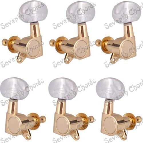 A set of 6 Pcs Gold Sealed-gear String Tuning Peg Tuner Machine Head for Acoustic Electric Guitar. White Pearl Big Oval Button