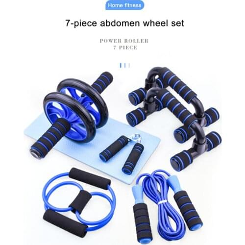 7-in-1 AB Wheel Roller Kit Fitness Workout Tools For Home Gym Push-Up Bar Jump Rope Hand Gripper Spring Exerciser
