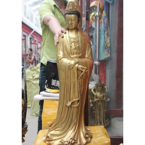 Song voge gem S1454 China Temple Copper Gild Nahai Avalokitesvara guanyin Kwan-Yin Goddess of Mercy