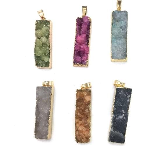 Natural Agates Stone Pendants Rectangle Shape Colorful Crystal Agates Stone Charms for Jewelry Making Necklace Bracelet Gift