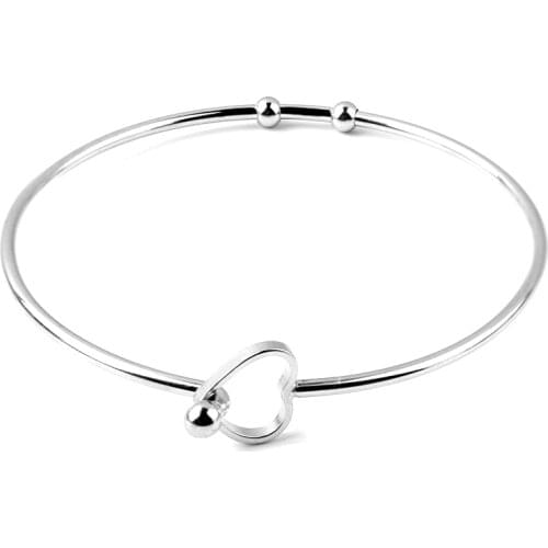 2pcs Heart Shape Stainless Steel Adjustable Cuff Bangle Bracelets Blanks Silver Tone Open Charm Wire Bangle Bracelet Base Settin