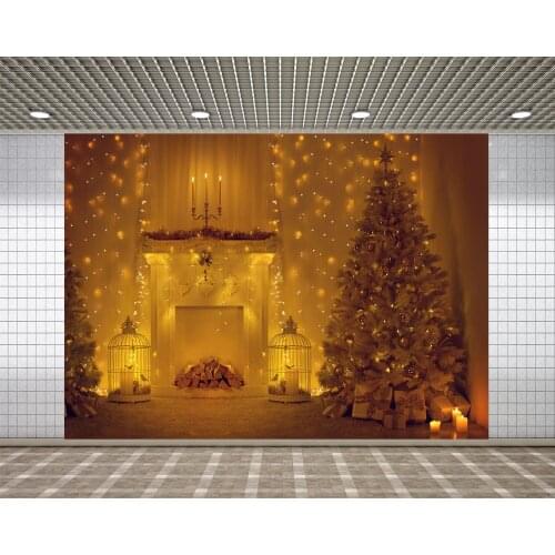 Lyavshi Christmas Background New Year Christmas Tree and Fireplace Indoor Holiday Lighting Decoration Photography Background