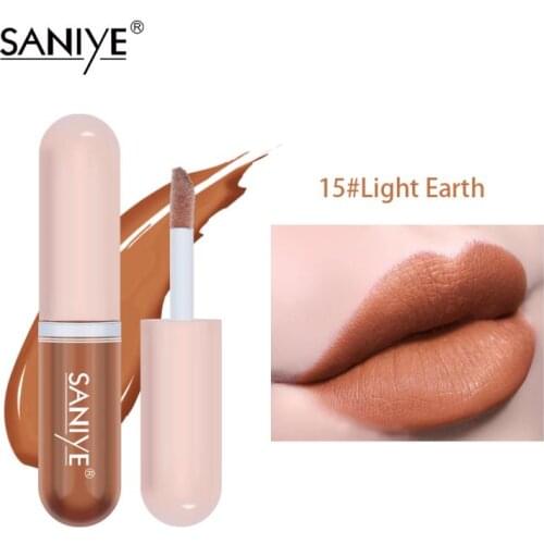 SANIYE Capsule Lip Gloss 12 Colors Matte Lipstick Waterproof Sexy Red Makeup Lip Tint Long-lasting Non-stick Cup Cosmetic TSLM1