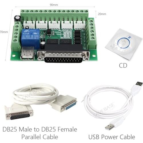 SAVEBASE 5 Axis CNC Breakout Board with USB Power Cable DB25 Parallel Cable for Stepper Motor Driver Mach3 Parallel Port Control