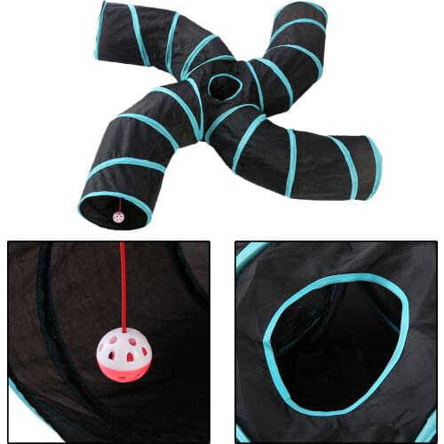 Collapsible Pet Cat Tunnel Interactive Indoor Cats Kitten Rabbit Toy w/ Bell