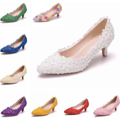 Crystal Queen Bridal Wedding Shoes Sweet Woman Thin High Heels Ladies Spring Autumn Low Heel Party Dress Pumps