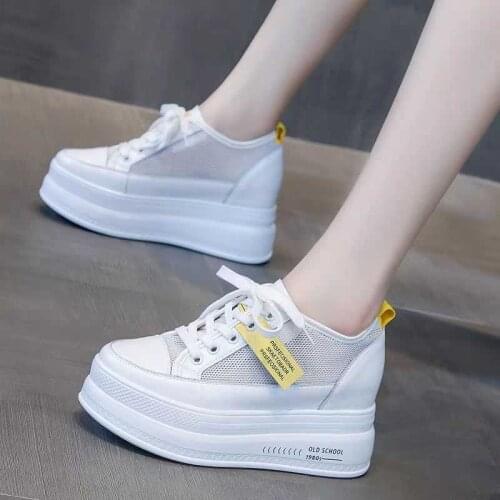 Yellow Shoes Women Summer New 2021 Female Tennis Thick Platform Internal-increase Casual White Shoe Mesh Sports Flats Breathable