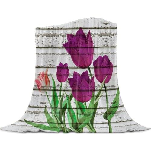 Tulip Flower On Wooden Board Printed Flannel Throw Blanket Quilts Keep Warm Sofa Child Blanket Home Textiles Family Gift