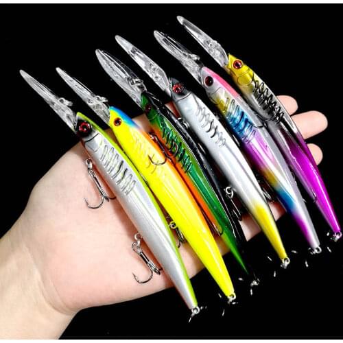 Hengjia 1pcs 15cm 12.5g Large Minnow Deep Diver Fishing Wobbler with 3 Sharp Treble Hooks Artificial Hard Bait Fishing Tackle