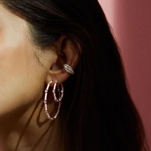 Medium Sized Huggie Hoop Pastel Enamel Clear Cubic Zirconia Colorful Summer Women Earrings