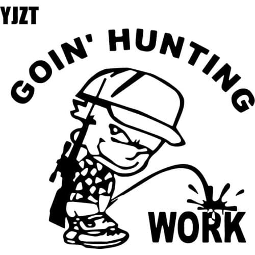 YJZT 16.5CM*14.8CM Sportsman Piss Work Hunting Window Bumper Decal Plant Cartoon Car Sticker C31-0338