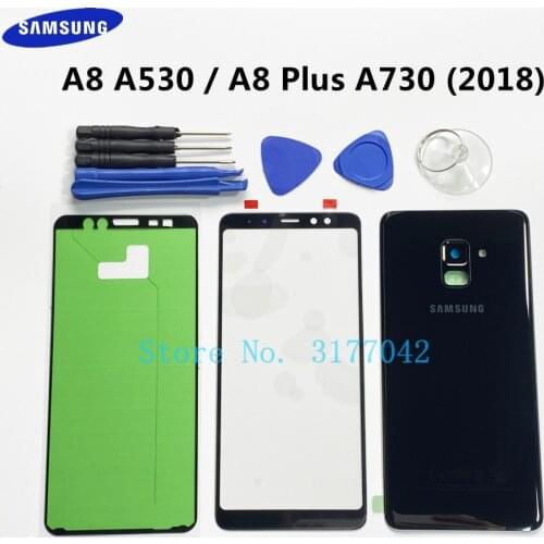 Back Cover Battery Door Rear Housing Case + Front Screen Glass Lens For Samsung Galaxy A8 A530 Plus A730 2018 Parts Replacement