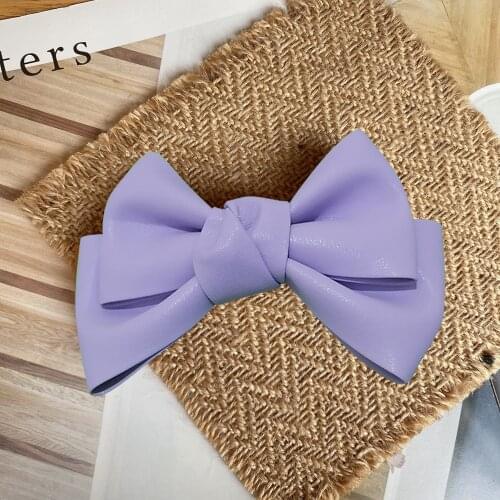 Winter Fashion PU Leather Solid Color Bow Hairpin Duckbill Spring Clips Hair Ornament Girls Hairwear Accessories for Women