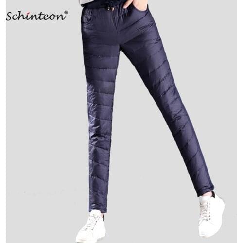Women White Duck Down Pants Pencil Pants Elastic Waist Drawstring Winter Warm Trousers High Quality