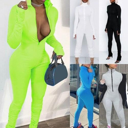 Ladies Long Sleeve Fitness Jumpsuit Zipper Skinny Women Casual Retro Jumpsuit
