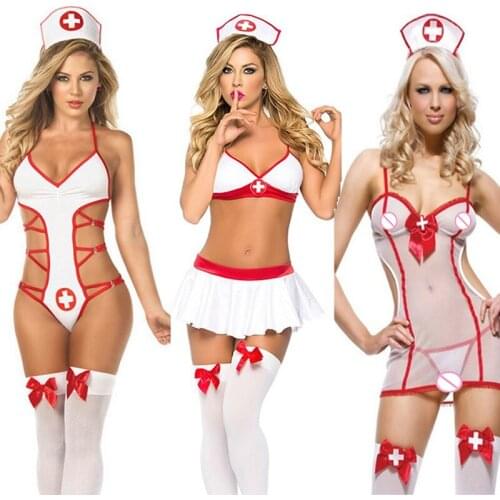 Women Adult Sexy Lingerie Cosplay Nurse Uniform Costumes Porno Underwear Babydoll White Lace Erotic Lingerie Night Dress