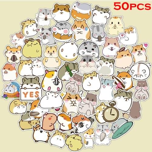 50pcs Cute Hamster Stickers DIY Laptop Luggage Bicycle Sliding PVC Waterproof Material Ttoy Stickers Children Graffiti Stickers