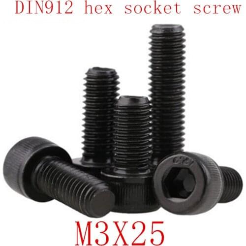 50PCS DIN912 Grade 12.9 allen socket head screw M3*25 m3x25 Hexagon Socket Head Cap Screws Hex Socket Screw