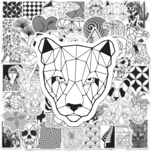 50pcs Psychedelic Black and White Stickers Gothic Geometric Art Animals Sticker for Laptop Motorcycle Luggage Skateboard Car Toy