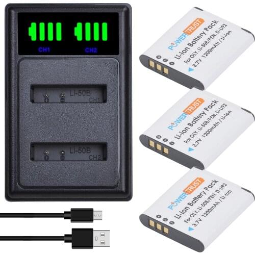 Li-50B D-Li92 1200mAh Battery and Charger for Olympus LI-50B LI-50C Tough 6000 6020 8000 8010 TG-610 Pentax D-LI92 DLI92