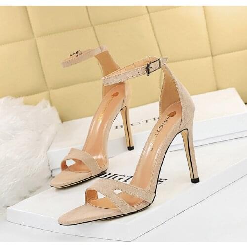 Fashion Sexy Summer High-heeled Shoes Stiletto High-heeled Suede Hollow One Word Sandals Womens Shoes Red Shoes Comfortable