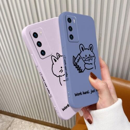 Hard Working Cat Camera Lens Protect Case For Huawei P40 P30 P20 Soft Liquid Silicone Phone Cover For Mate 40 30 20 P Smart 2021