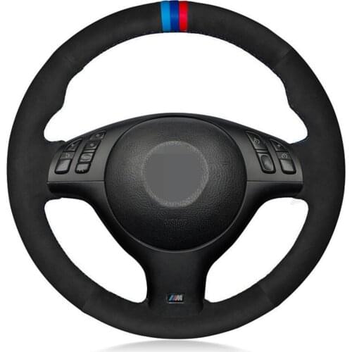 Car Steering Wheel Cover Black Genuine Leather Suede For BMW M Sport E46 330i 330Ci E39 540i 525i 530i M3 E46 M5 E39
