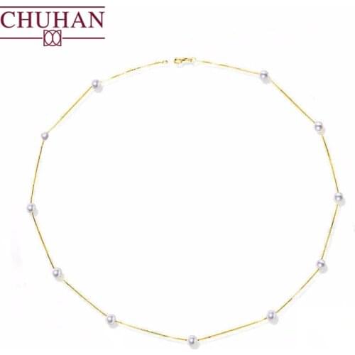 CHUHAN 18K Yellow Gold Natural Freshwater Pearl Necklace Real AU750 High gloss Fine Jewelry Gift Bridal Necklace Wholesale