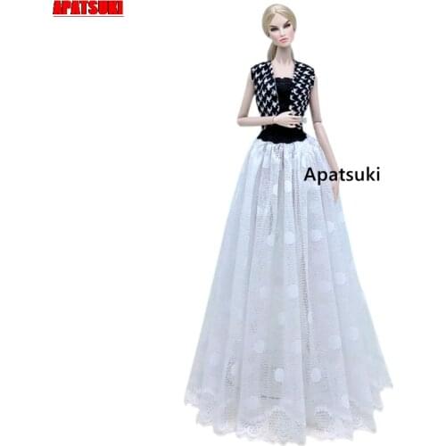 White Black Polka Clothes Set For Barbie Doll Dress Outfits Fashion Party Gown & Vest Coat 1/6 Dolls Accessories Kid Toys