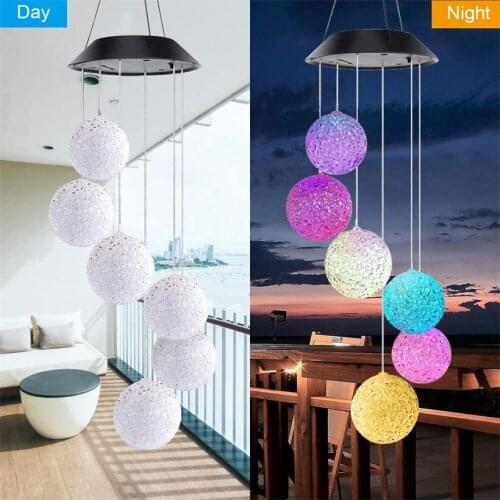 Color Changing LED Solar Power Lamp Lights Big Ball Wind Chimes Garden Decoration Yard Waterproof Light Lighting Hanging Decor
