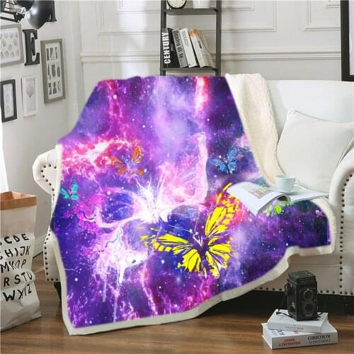 Fanaijia Double layer fleece blankets and throws for sofa blankets Keep warm faux fur Fantasy Butterfly blanket bed