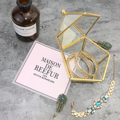 Hot Decorative Jewelry Chest Geometric Terrarium Window Box Storage Display Case Pentagon Shape Clear Glass And Brass Tone