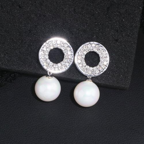 Classic Luxury Wedding Pearl Jewelry Elegant Circle Crystal Simulated Pearl Drop Earrings For Women Femme Bijoux Jewelry WX187