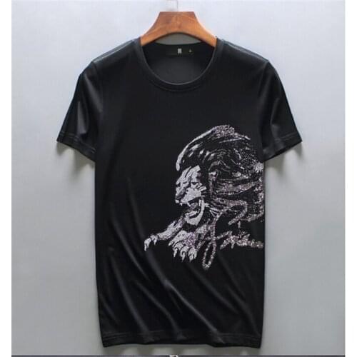 Summer High Quality Short Sleeve T Shirt Men Top Tees hot drilling Brand Fashion Clothes Plus Size