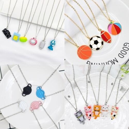 Fashion household appliances kitchen Pendant Necklace Cute cat mask Necklace Football basketball rugby Good friend jewelry gift