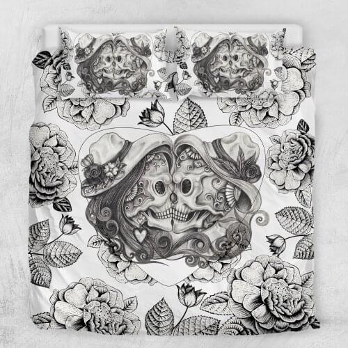 Skull Couple Duvet Cover Sets Cartoon Skull Duvet Cover Pillowcases Twin/Full/Queen/King Size Bedding Set Wedding Bedroom PX