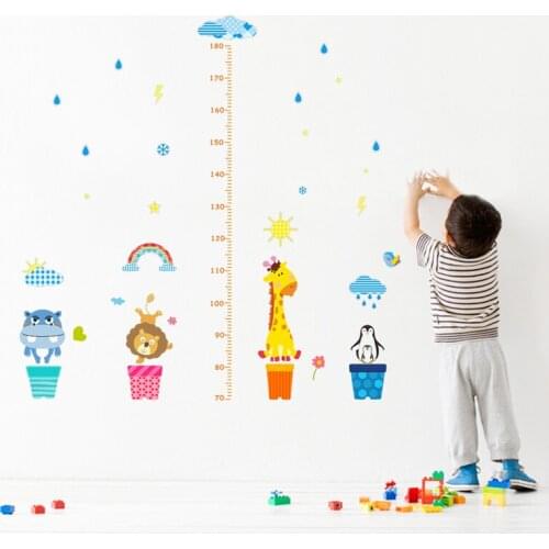 Lovely Animals Height Measure Wall Stickers Kids Room Decoration Giraffe Mural Art Diy Home Decals Posters Children Gift