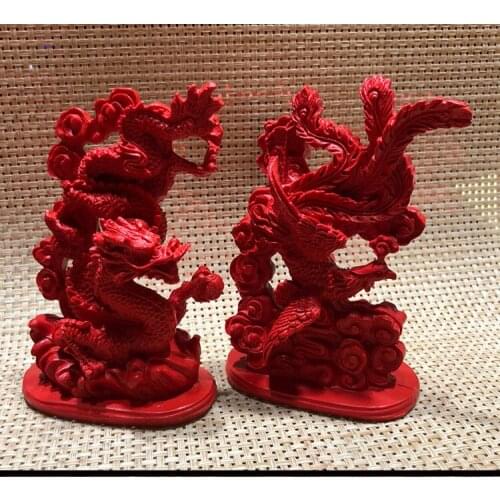 Natural cinnabar red dragon and Phoenix presents auspicious gifts Phoenix dragon home decorations crafts