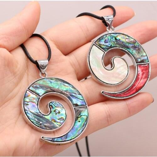 Natural Abalone Shell Pendant Necklace Circle Shell Pendant Necklace Charms for Jewelry Gift Length 55+5cm Size 40x50mm
