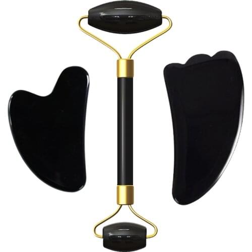 Jade Roller Face Massager Natural Black Obsidian Facial Massage Crystal Stone Slimming Health And Beauty Skin Care Tool Set