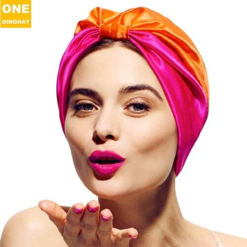 2021 new double layer stretch satin turban hat, silk night hat, hair care cap