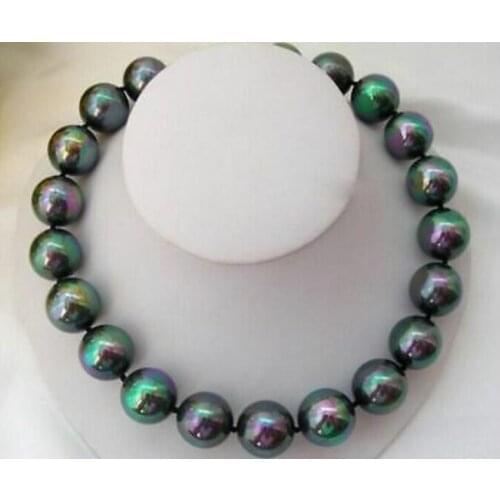 Charming 16mm Black Shell Pearl Necklace 18" 36" AAA
