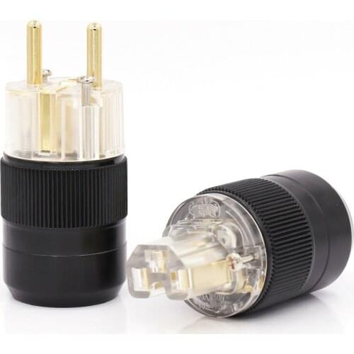 One pair Transparent 24K Gold Plated EU European Schuko Power Connector IEC Plug for audiophile diy cable