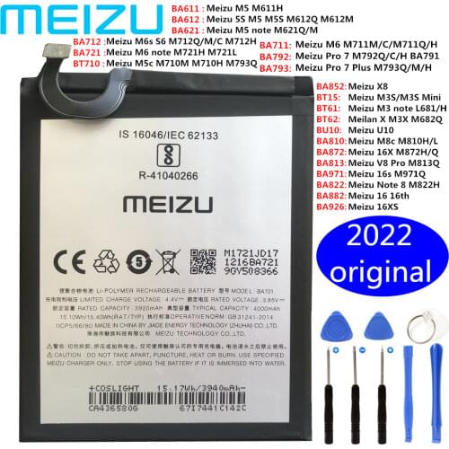 Original Meizu Note 5 M5 Note/M5 5S M5s/M3 M3s/M6s S6 M3 Note L681H M681H M8c V8 Pro M6 note X8 16 16th U10 Battery